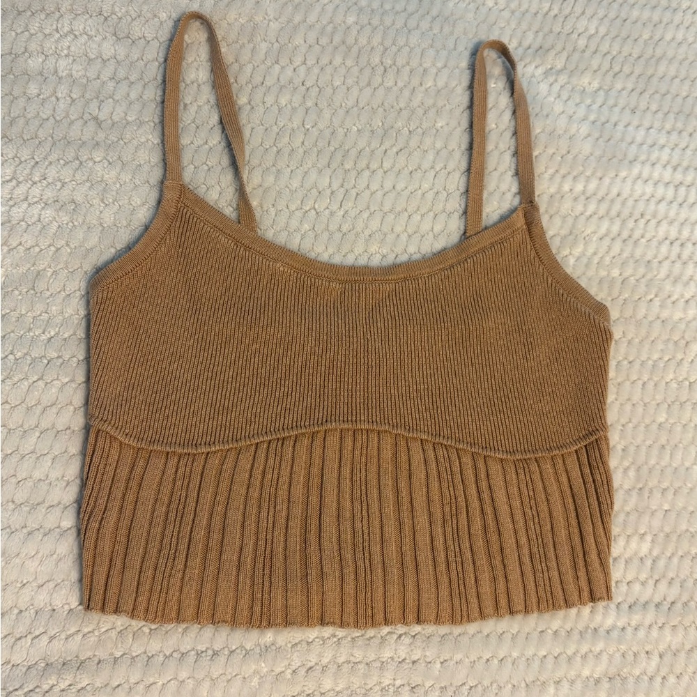 Brown Ribbed Knit Women's Top